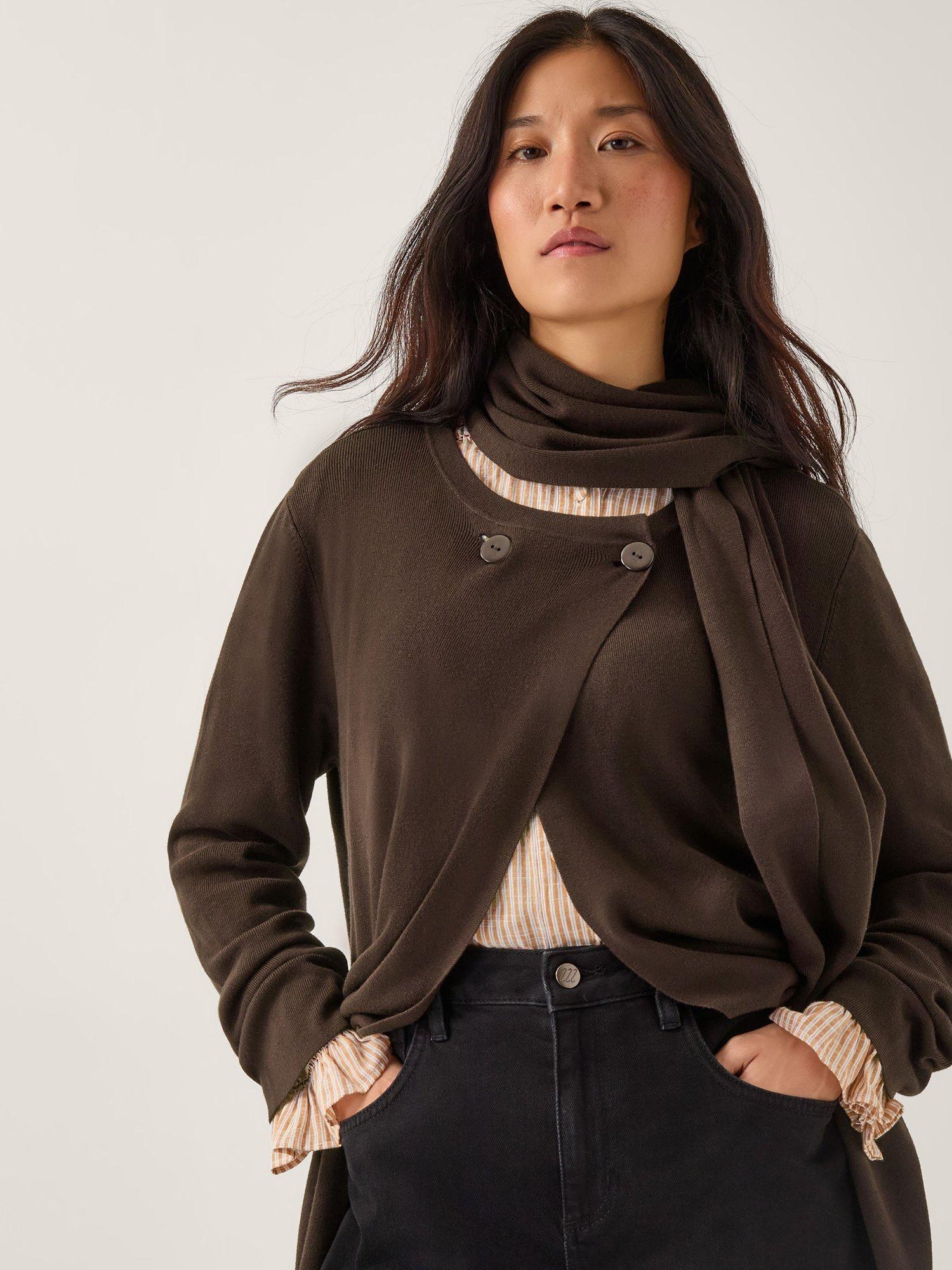 Product image 3 of 4, which shows Monsoon Santi Cardigan & Scarf Set, Chocolate, M