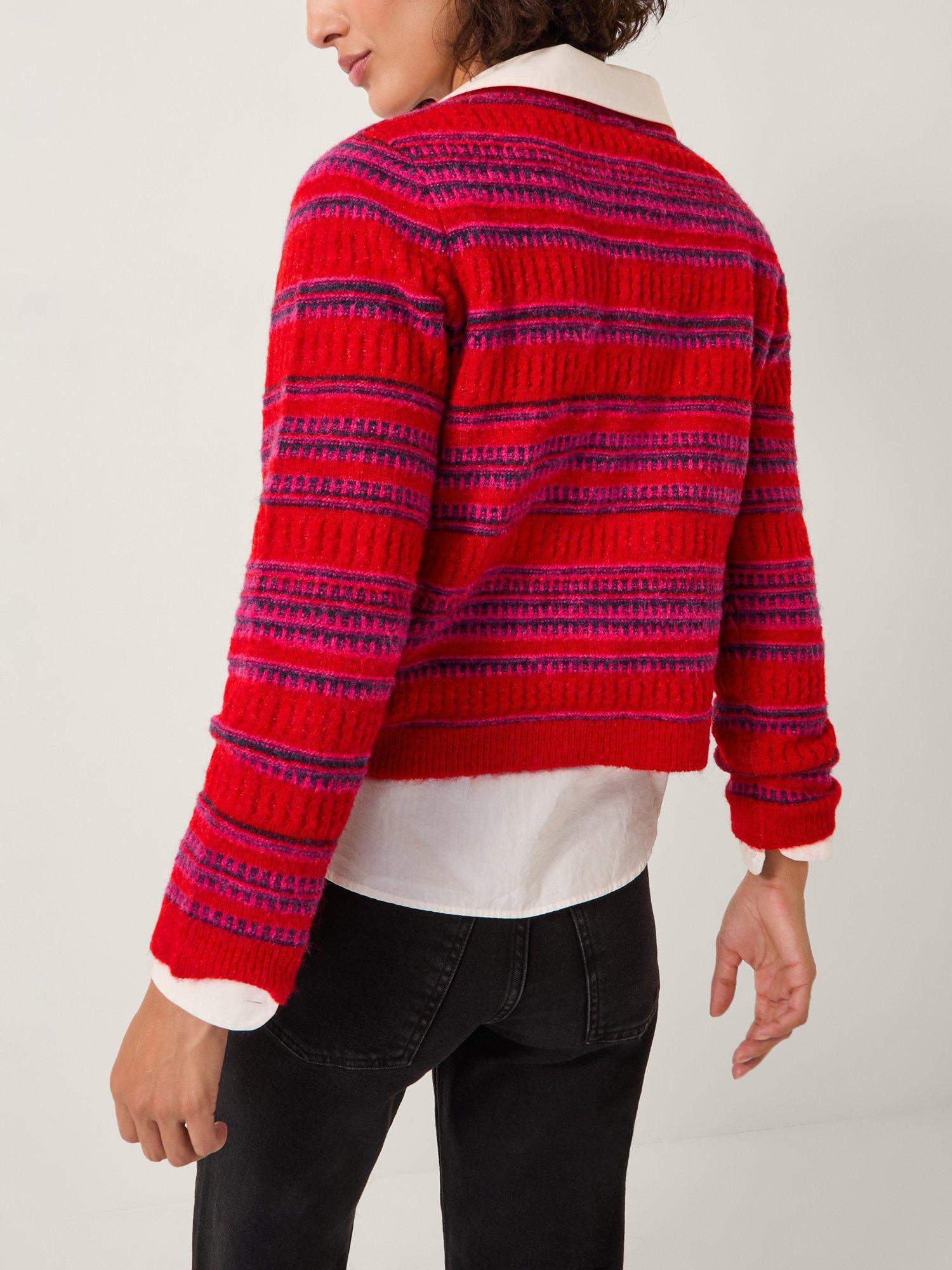 Product image 2 of 5, which shows Monsoon Starla Stripe Double Breasted Cardigan, Red, L