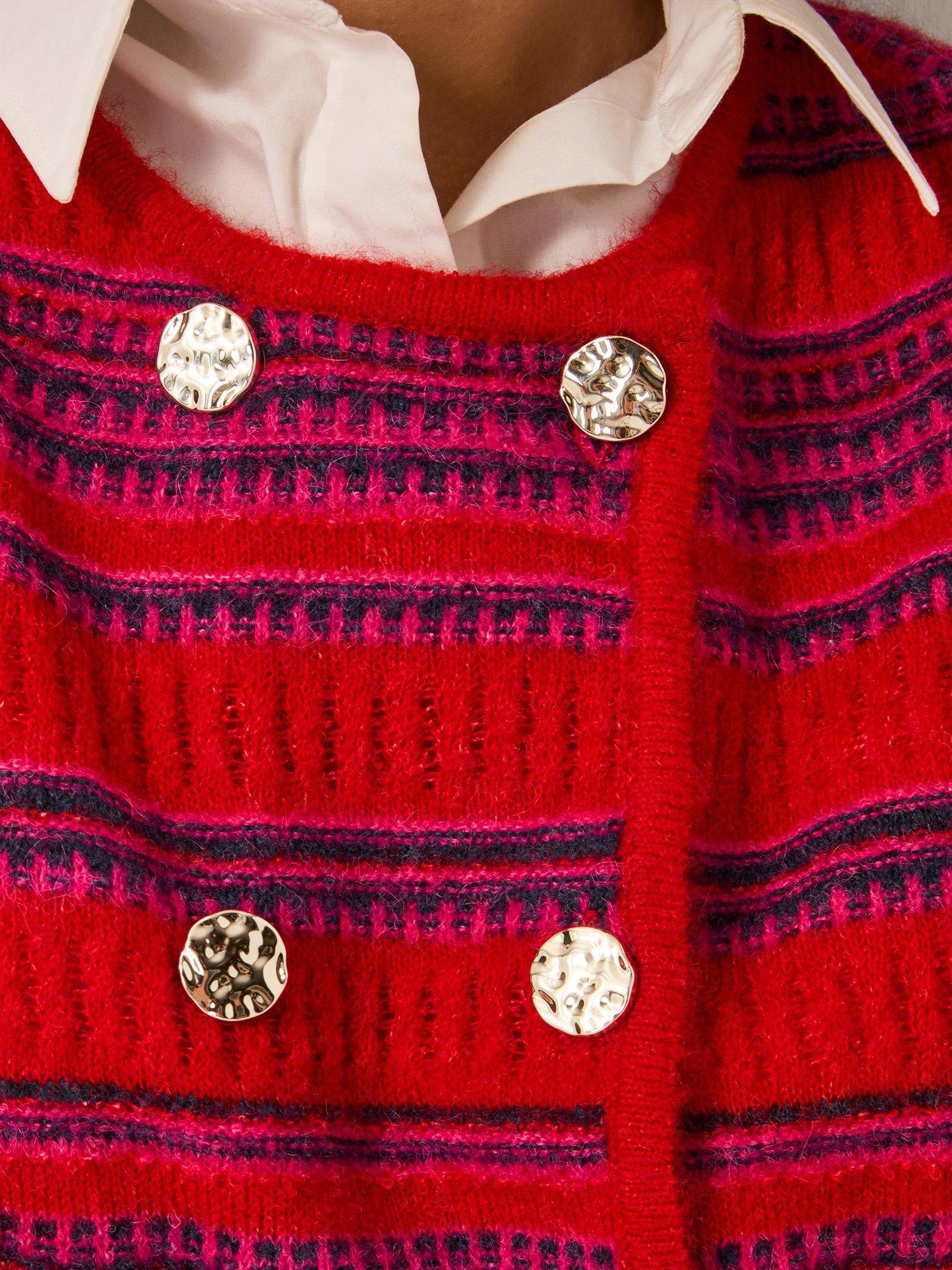 Product image 4 of 5, which shows Monsoon Starla Stripe Double Breasted Cardigan, Red, L