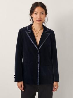 Monsoon Mila Velvet Trim Blazer, Midnight