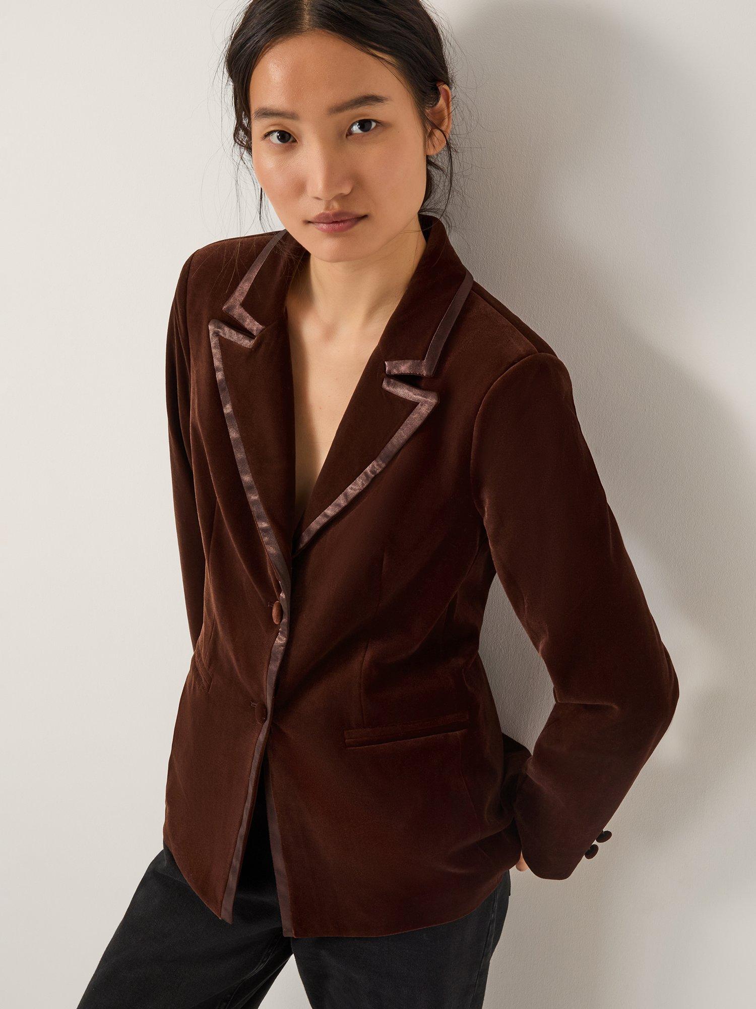 Product image 1 of 5, which shows Monsoon Mila Velvet Trim Blazer, Copper, 8
