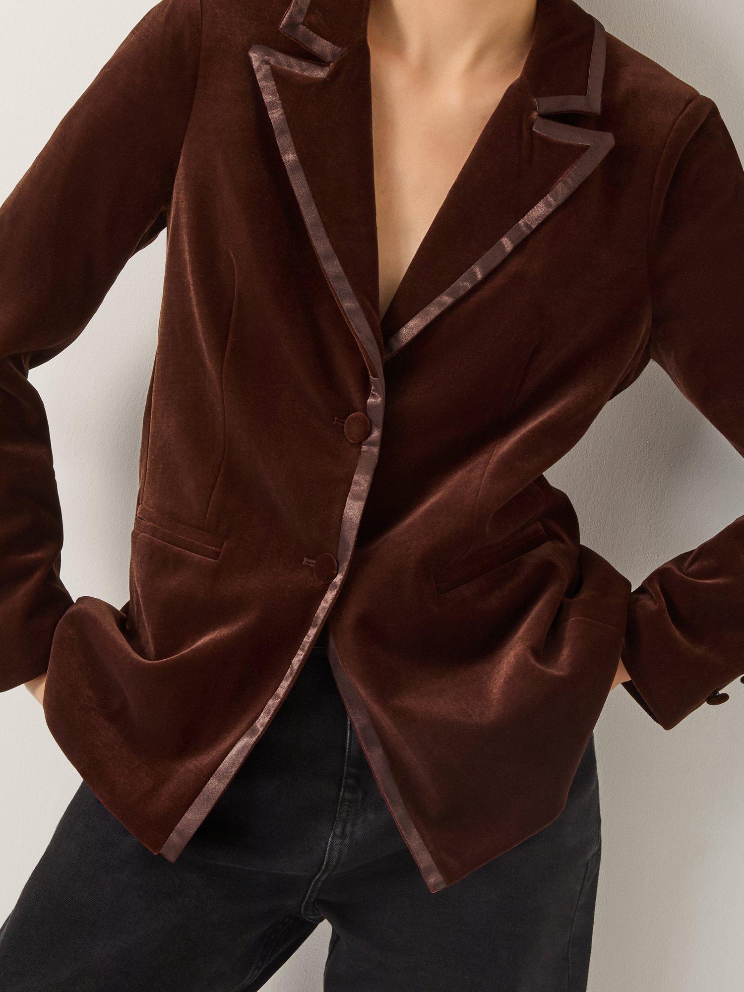 Product image 4 of 5, which shows Monsoon Mila Velvet Trim Blazer, Copper, 8