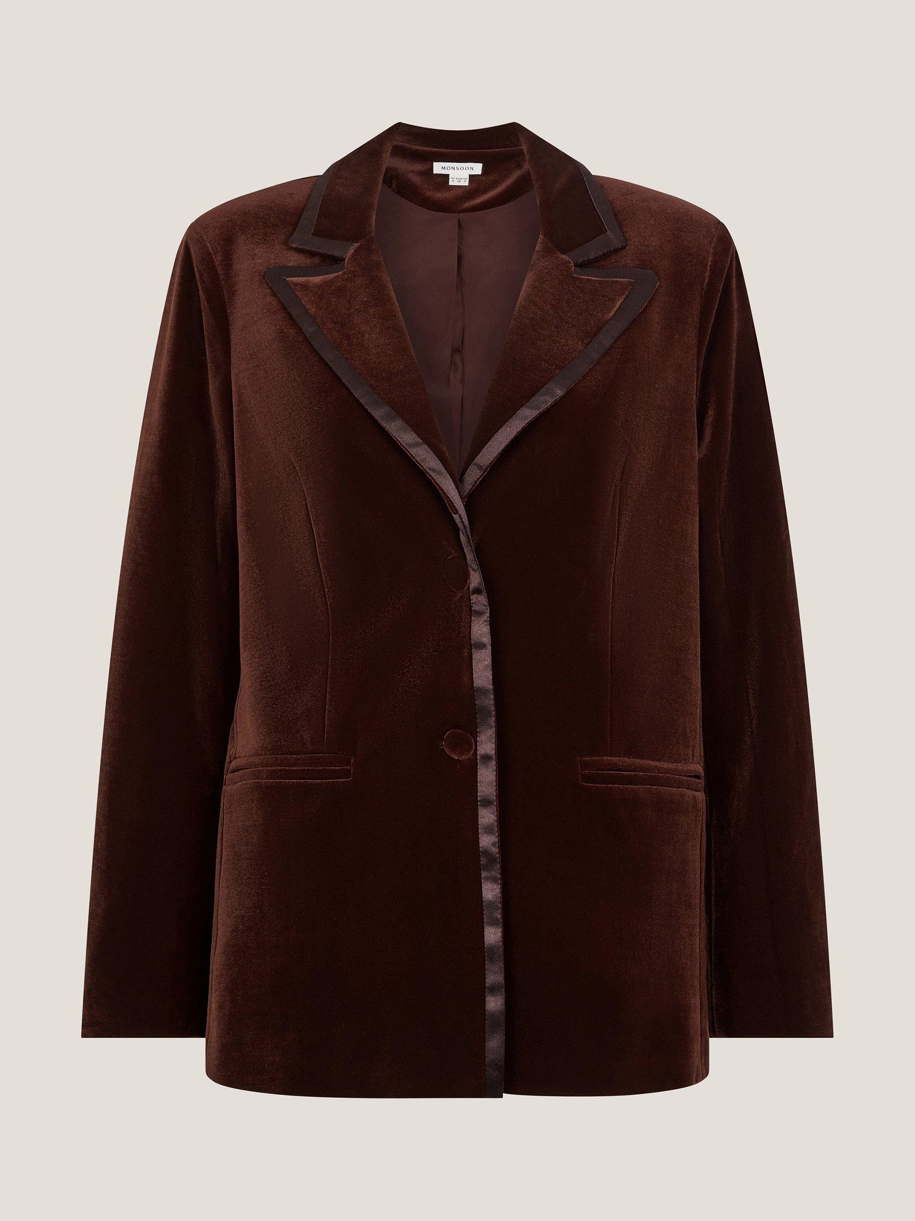 Product image 5 of 5, which shows Monsoon Mila Velvet Trim Blazer, Copper, 8