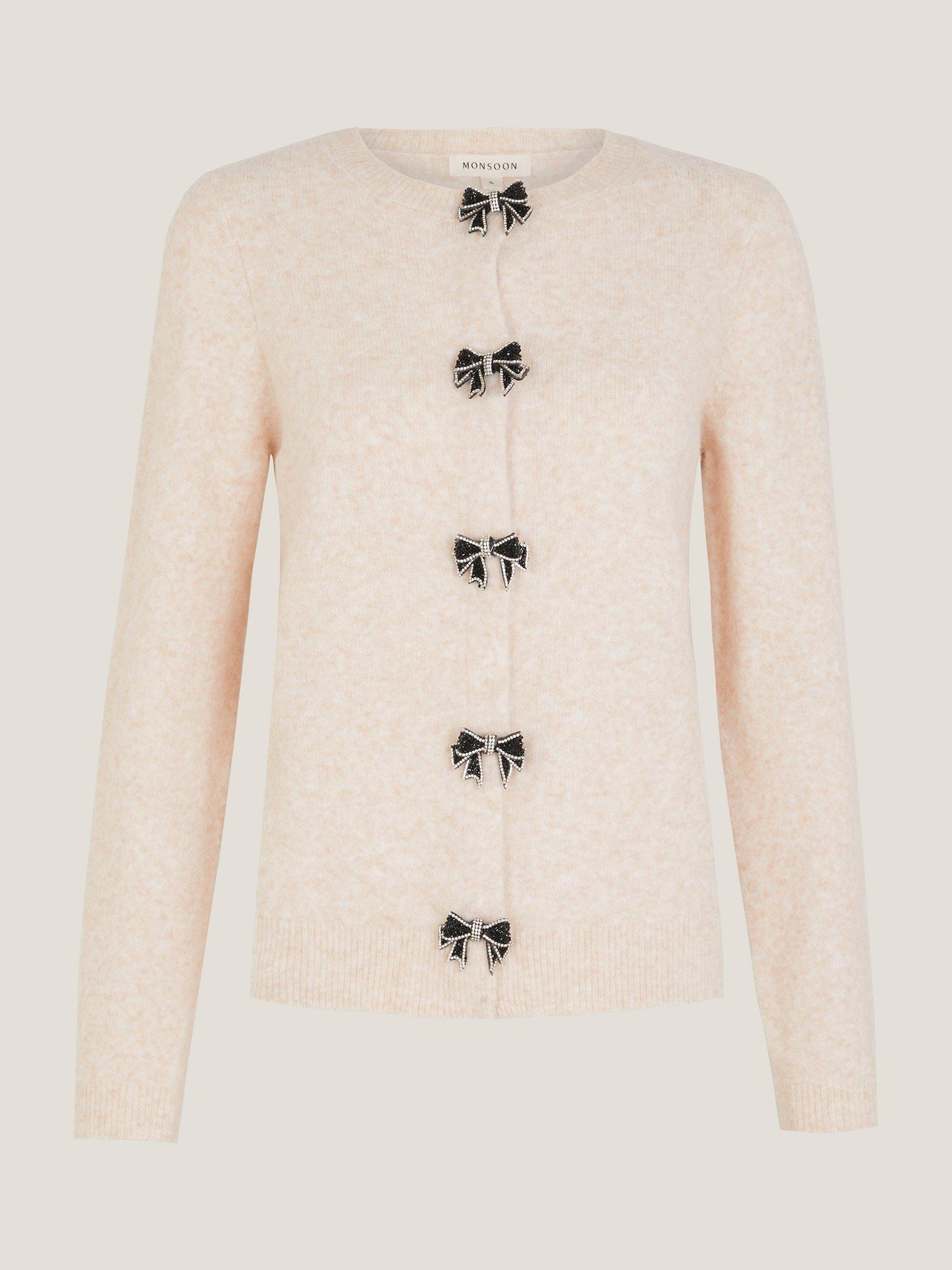 Product image 5 of 5, which shows Monsoon Bee Bow Cardigan, Ivory, XXL