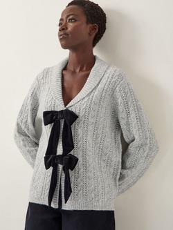 Monsoon Bria Bow V-Neck Cardigan, Grey