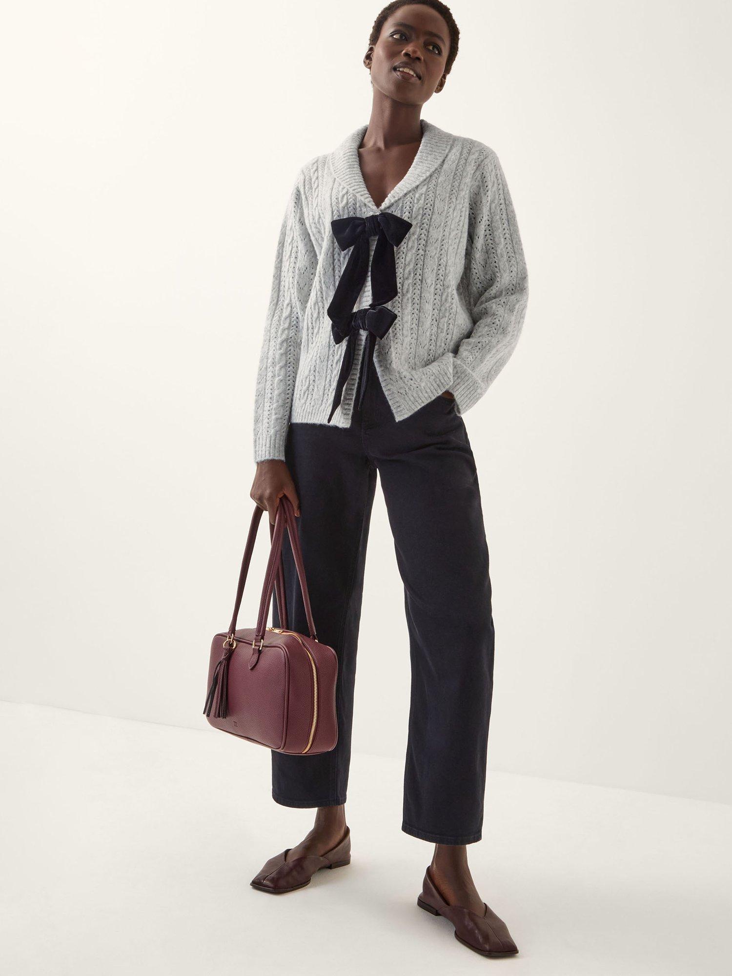 Product image 3 of 4, which shows Monsoon Bria Bow V-Neck Cardigan, Grey, M