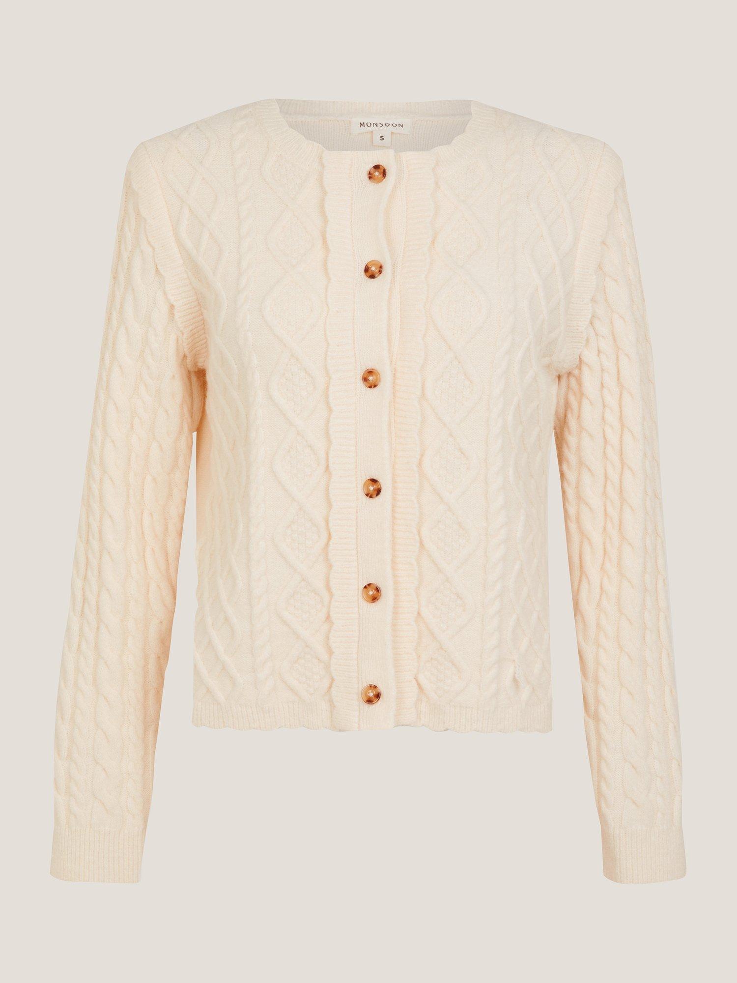 Product image 5 of 5, which shows Monsoon Cindy Crew Neck Knit Cardigan, Ivory, XL