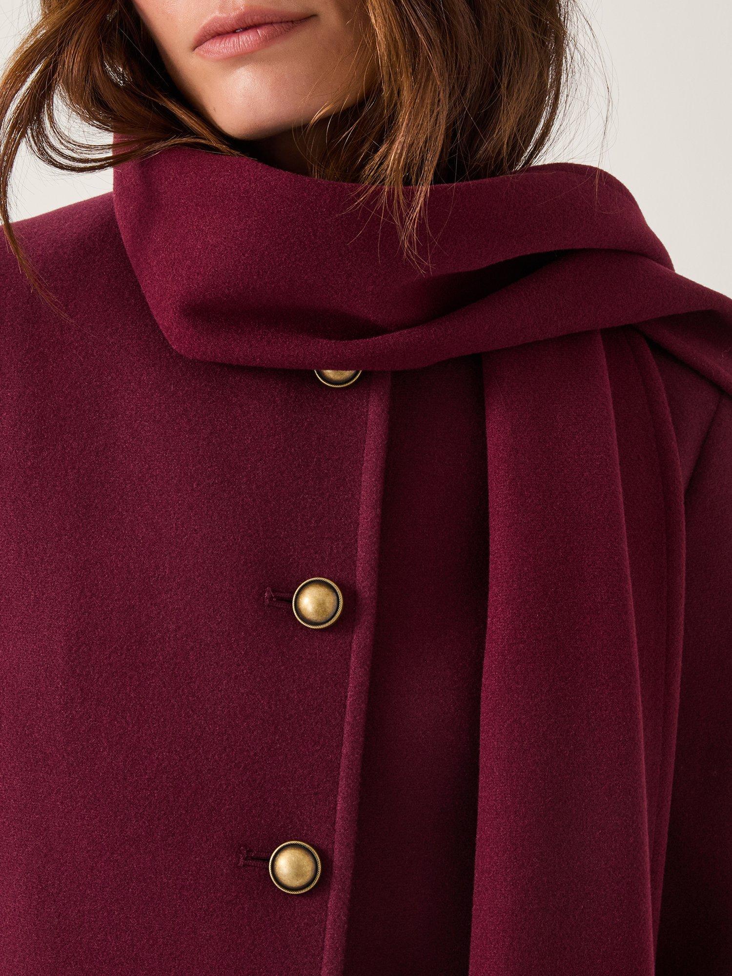 Product image 4 of 5, which shows Monsoon Alicia Longline Shawl Neckline Coat, Burgundy, 8