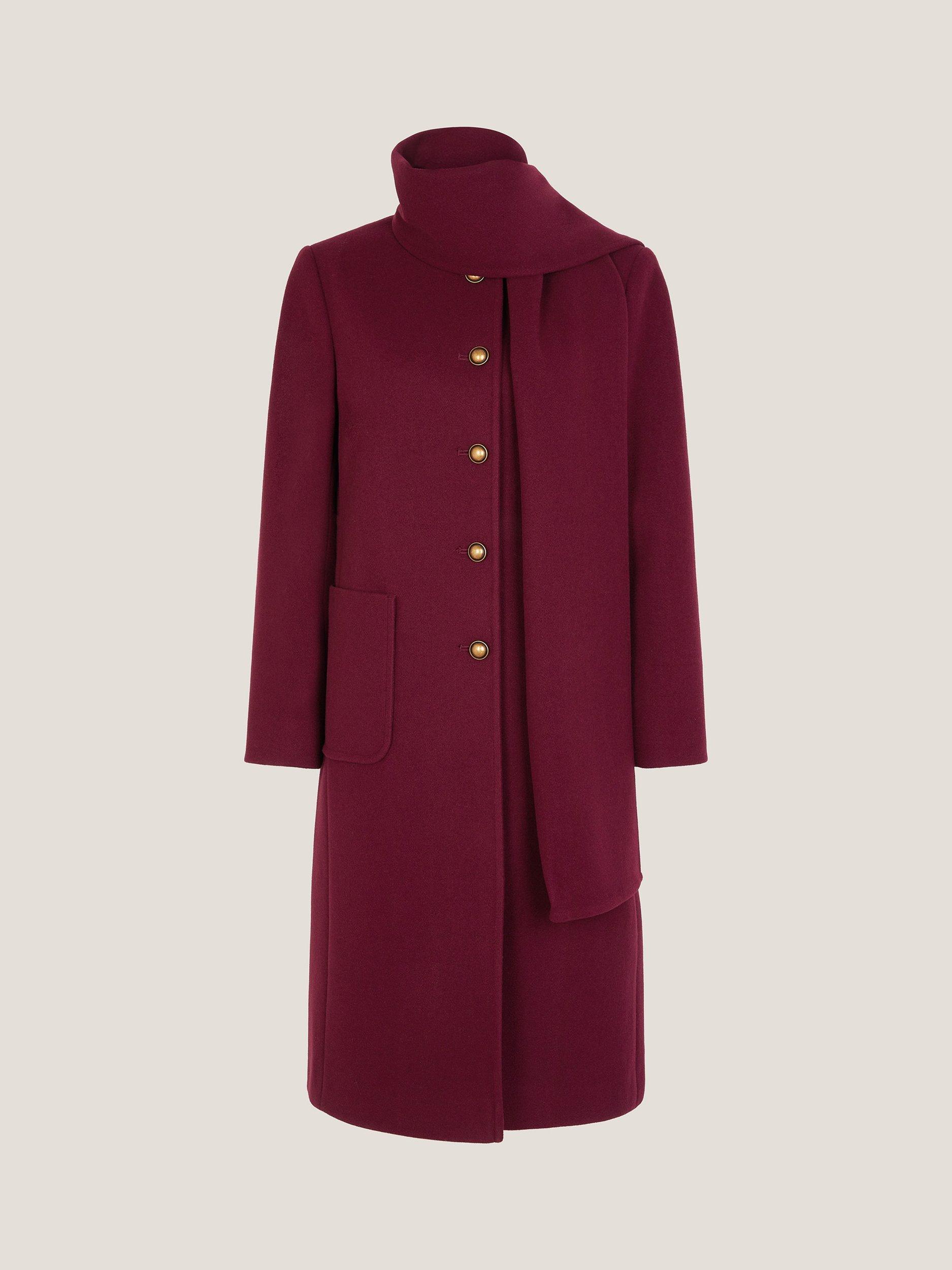 Product image 5 of 5, which shows Monsoon Alicia Longline Shawl Neckline Coat, Burgundy, 8