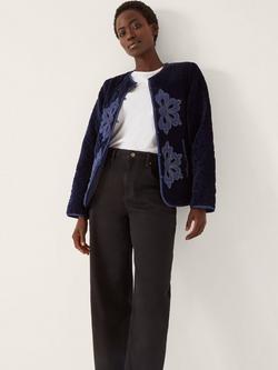 Monsoon Delilah Floral Round Neck Quilted Jacket, Navy