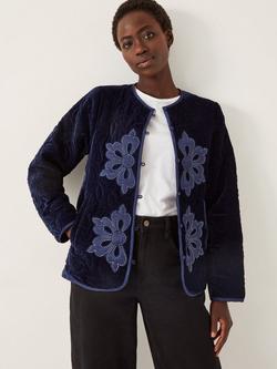 Monsoon Delilah Floral Round Neck Quilted Jacket - view 2, Navy