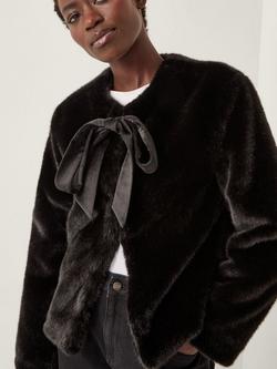 Monsoon Farah Bow Faux Fur Jacket, Black, Black