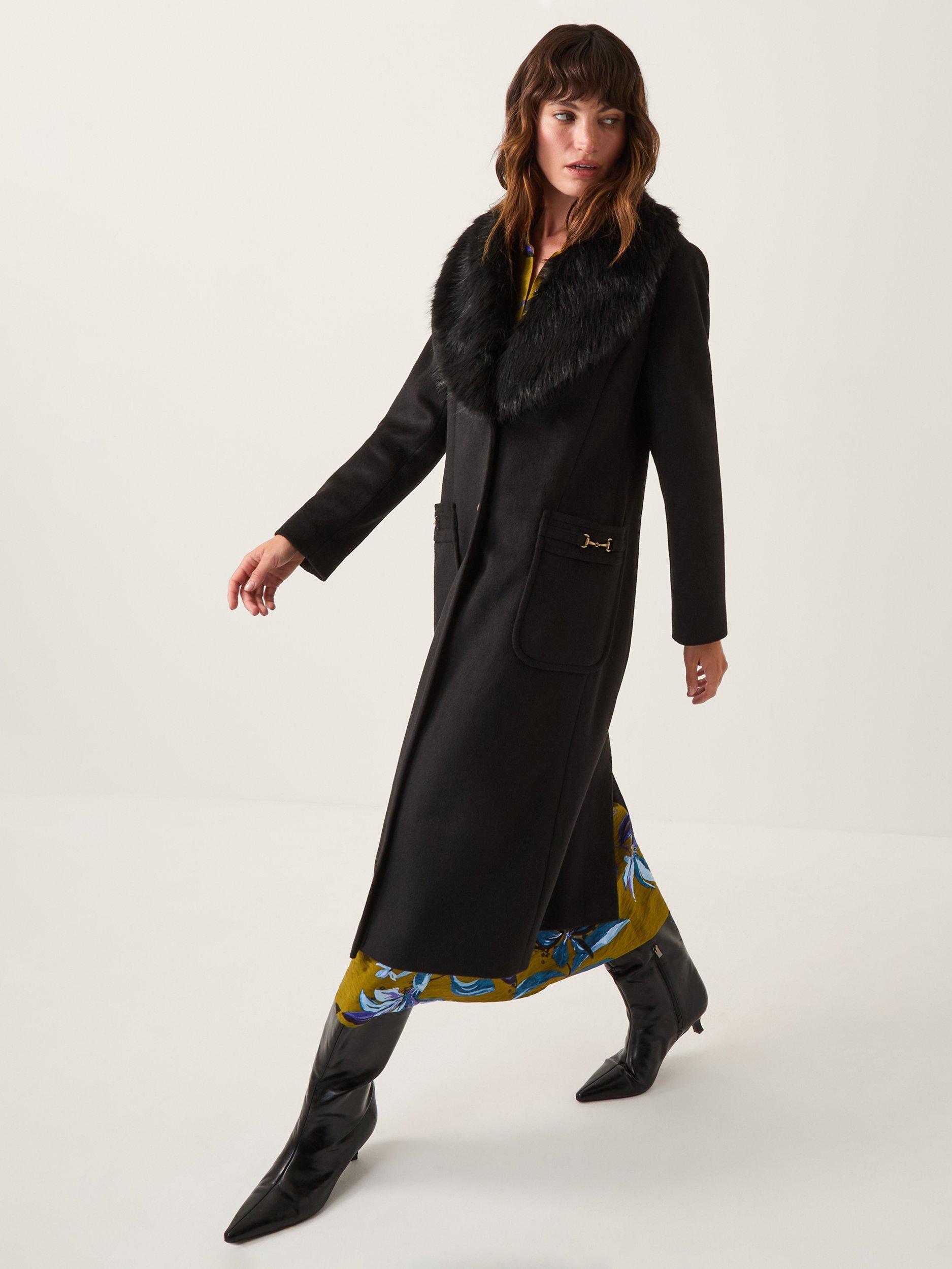 Monsoon Fearne Faux Fur Collar Coat, Black