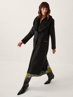 Monsoon Fearne Faux Fur Collar Coat, Black, Black