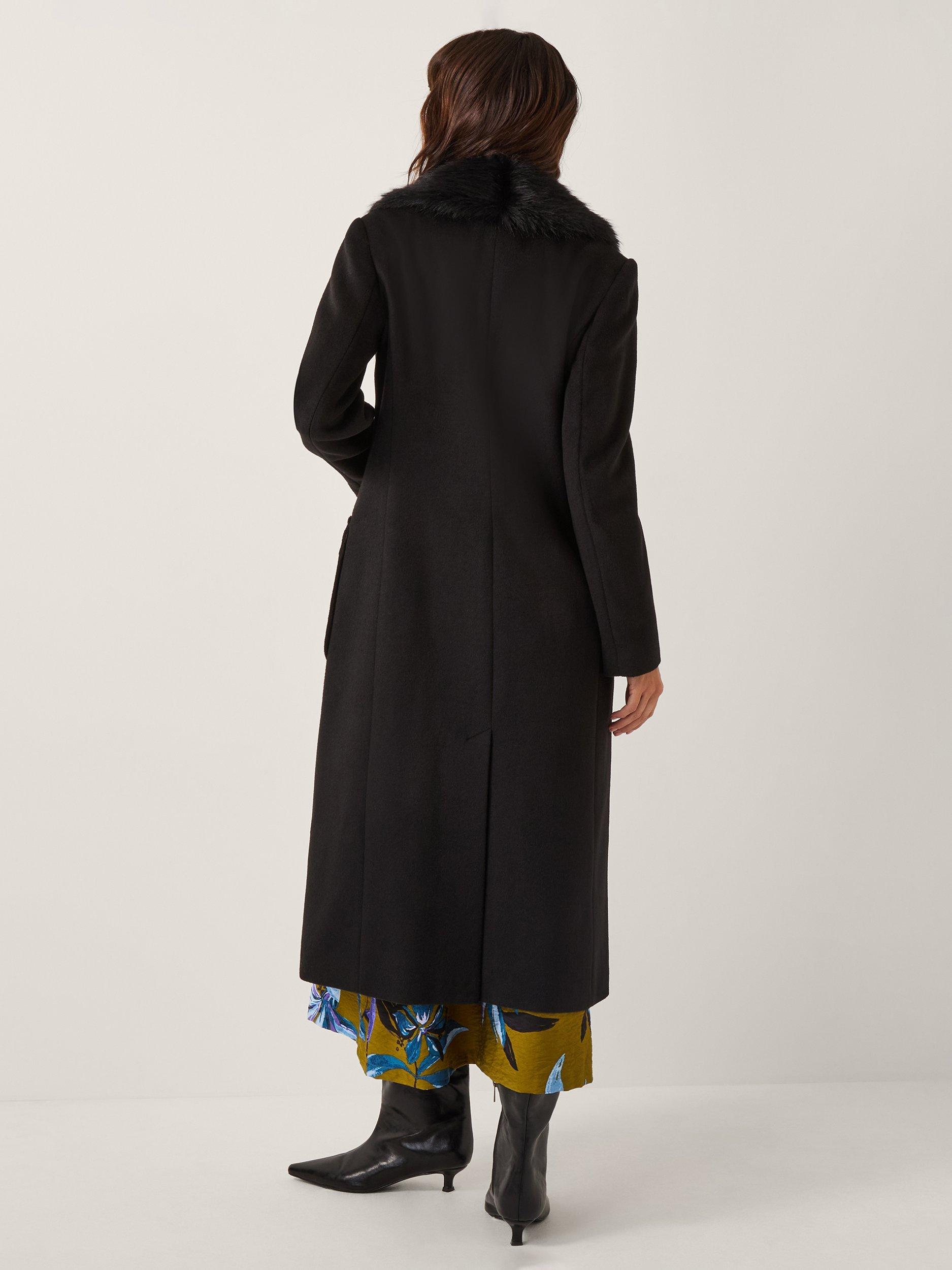 Monsoon Fearne Faux Fur Collar Coat, Black
