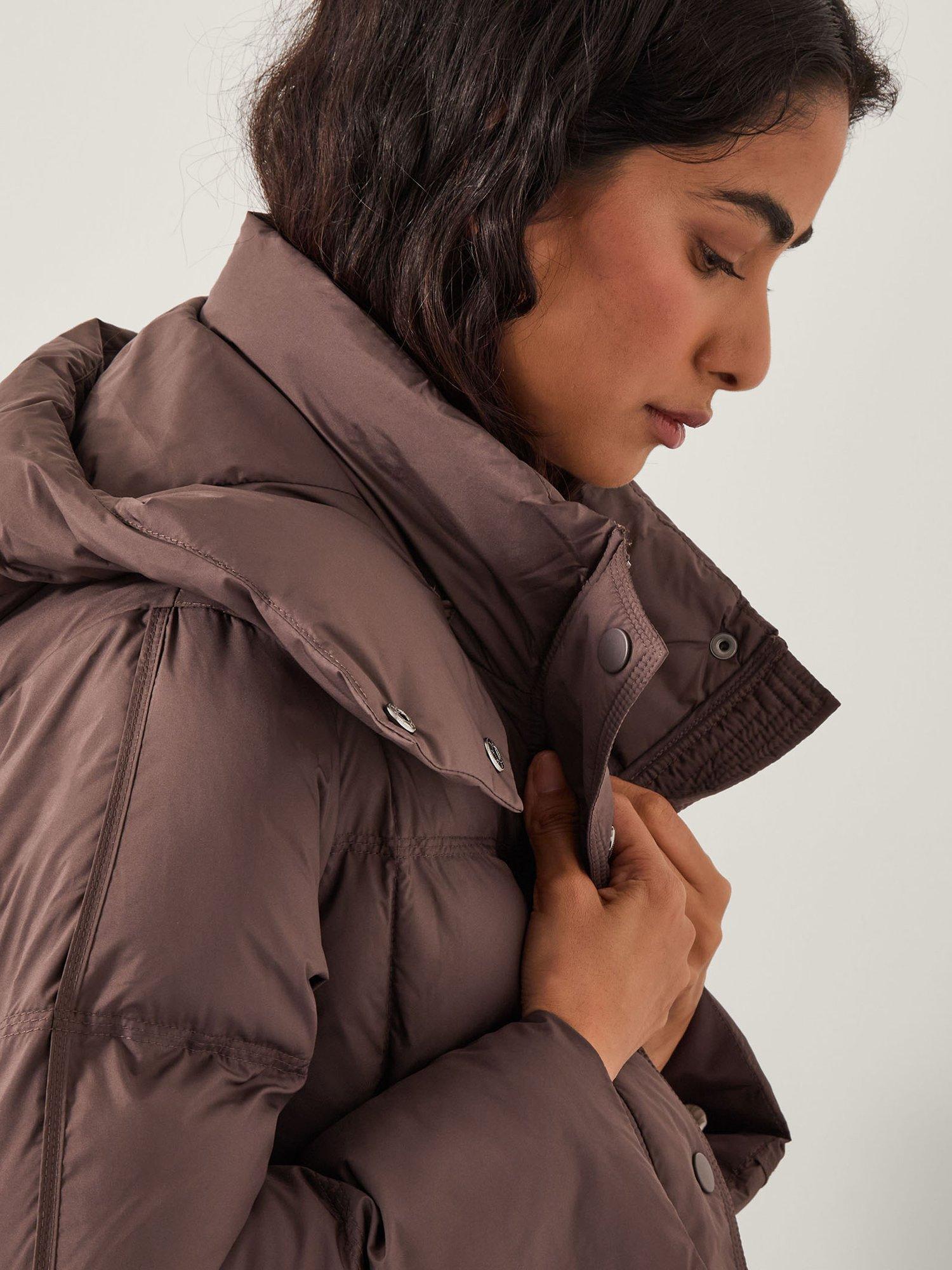 Product image 3 of 5, which shows Monsoon Molly Long Puffer Coat, Chocolate, S