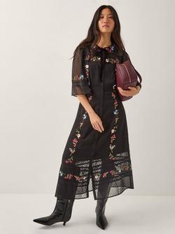 Monsoon Alyssa Floral Print Midi Dress, Black