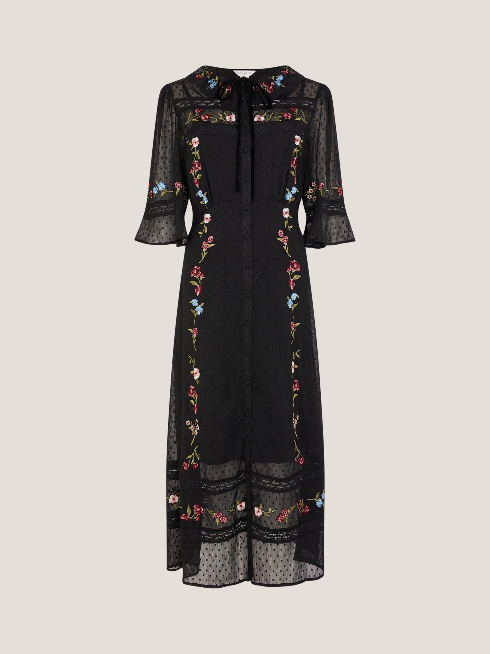 Product image 5 of 5, which shows Monsoon Alyssa Floral Print Midi Dress, Black, 8