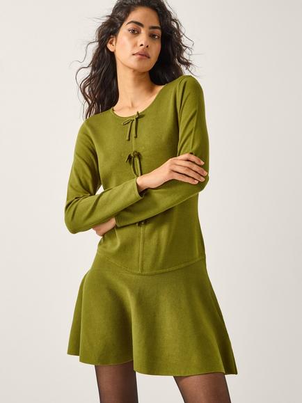 Monsoon Bayle Bow Knit Dress, Green, Green