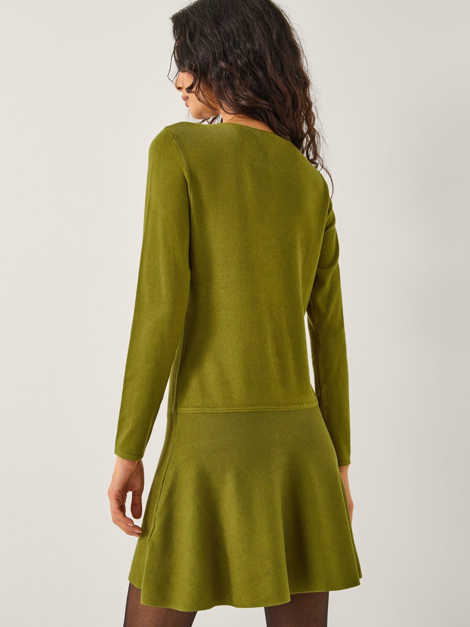Product image 2 of 5, which shows Monsoon Bayle Bow Knit Dress, Green, 8