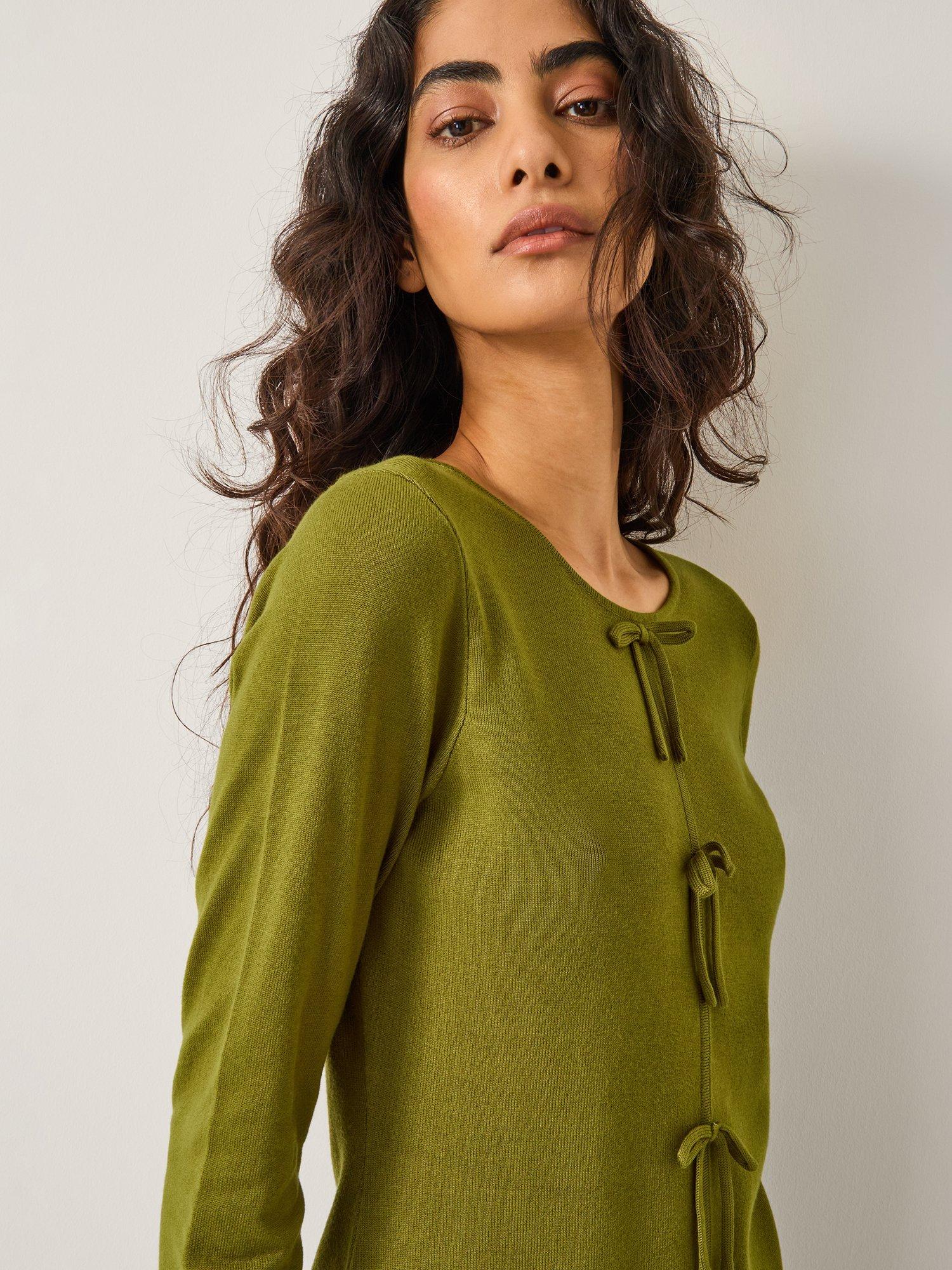 Product image 4 of 5, which shows Monsoon Bayle Bow Knit Dress, Green, 8