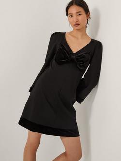 Monsoon Blair Bow Velvet Dress, Black, Black