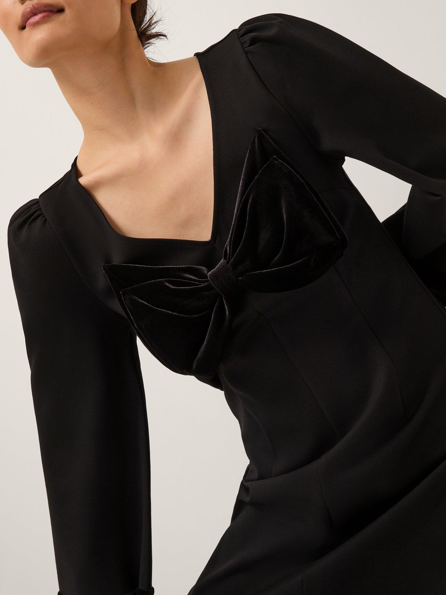 Product image 4 of 5, which shows Monsoon Blair Bow Velvet Dress, Black, 8