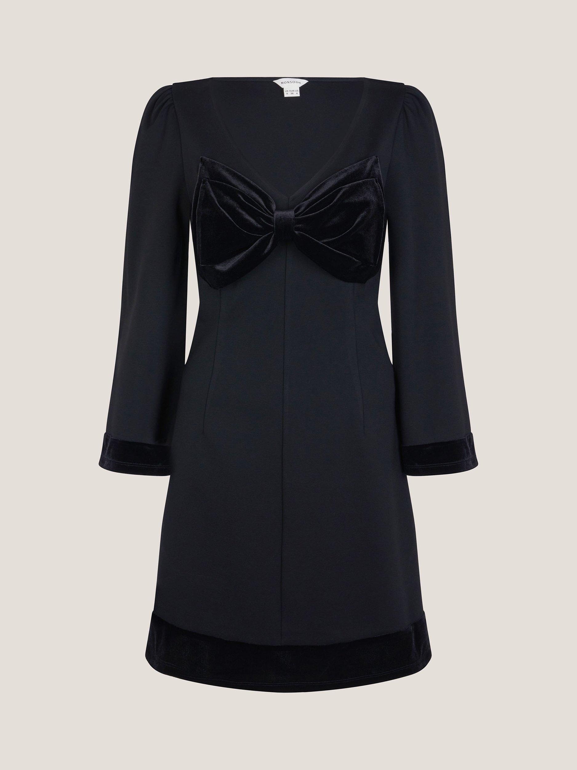 Product image 5 of 5, which shows Monsoon Blair Bow Velvet Dress, Black, 8