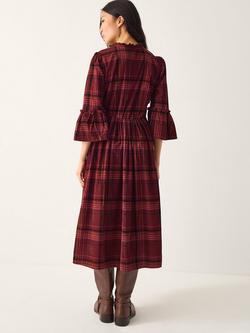 Monsoon Charly Check Midi Dress, Burgundy - view 2, Burgundy