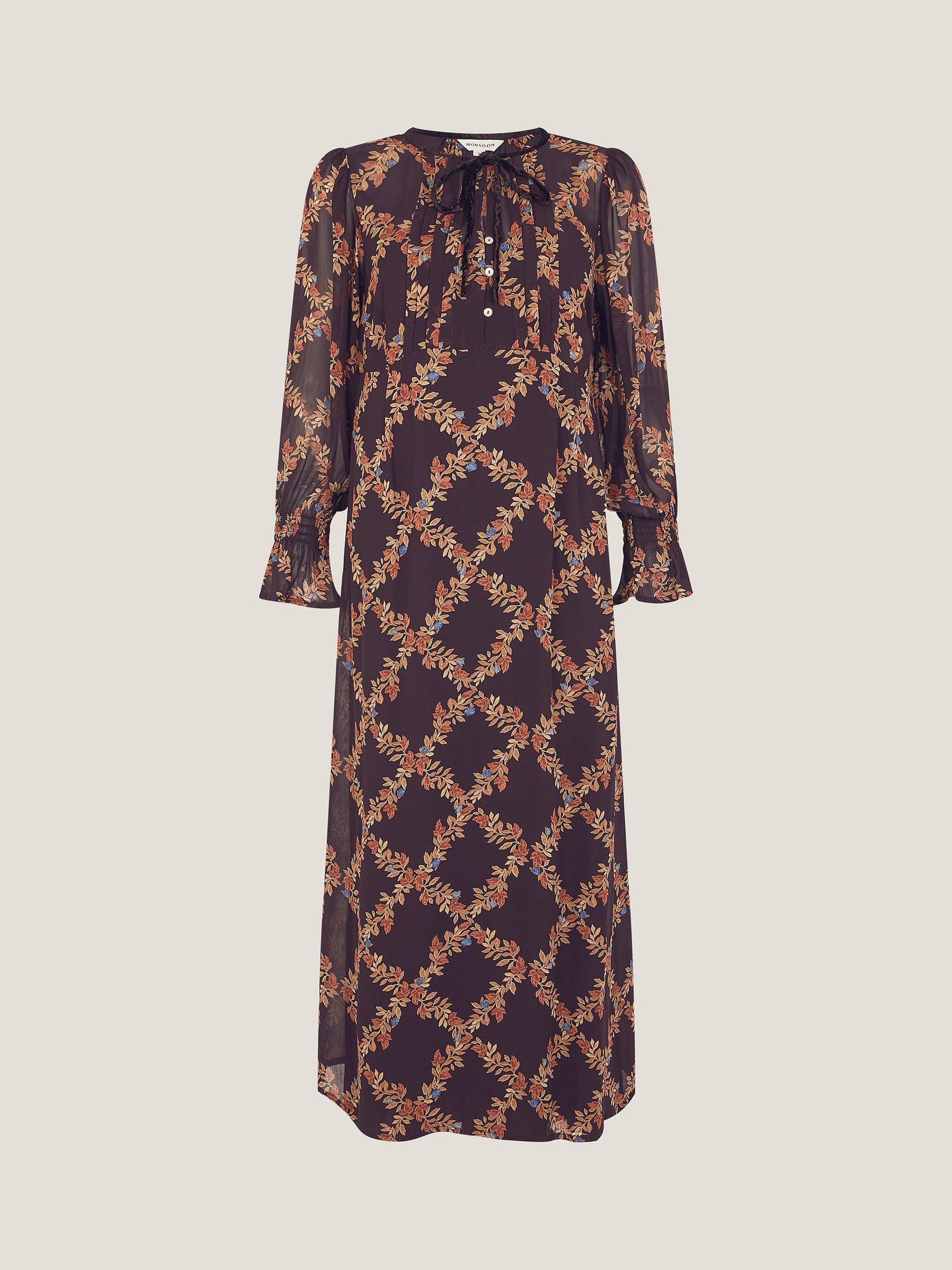 Product image 5 of 5, which shows Monsoon Cheryl Floral Print Midi Dress, Chocolate, XXL