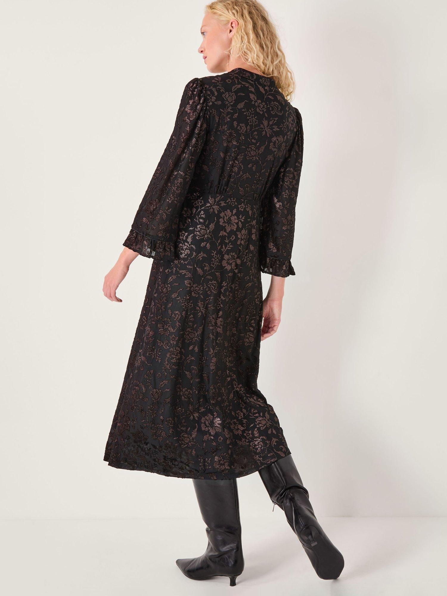 Product image 2 of 4, which shows Monsoon Deyla Sparkle Midi Dress, Black, 8