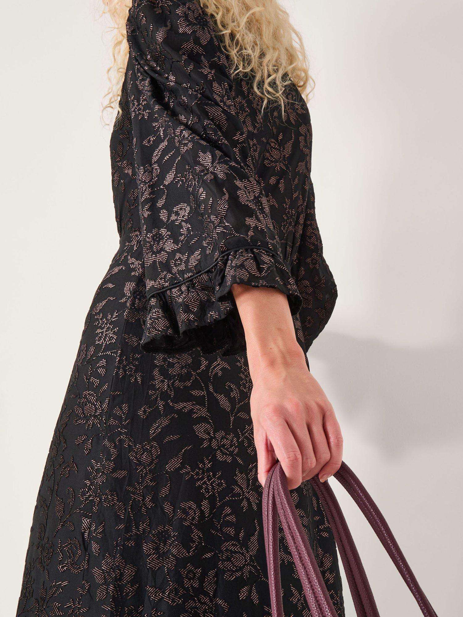 Product image 3 of 4, which shows Monsoon Deyla Sparkle Midi Dress, Black, 8