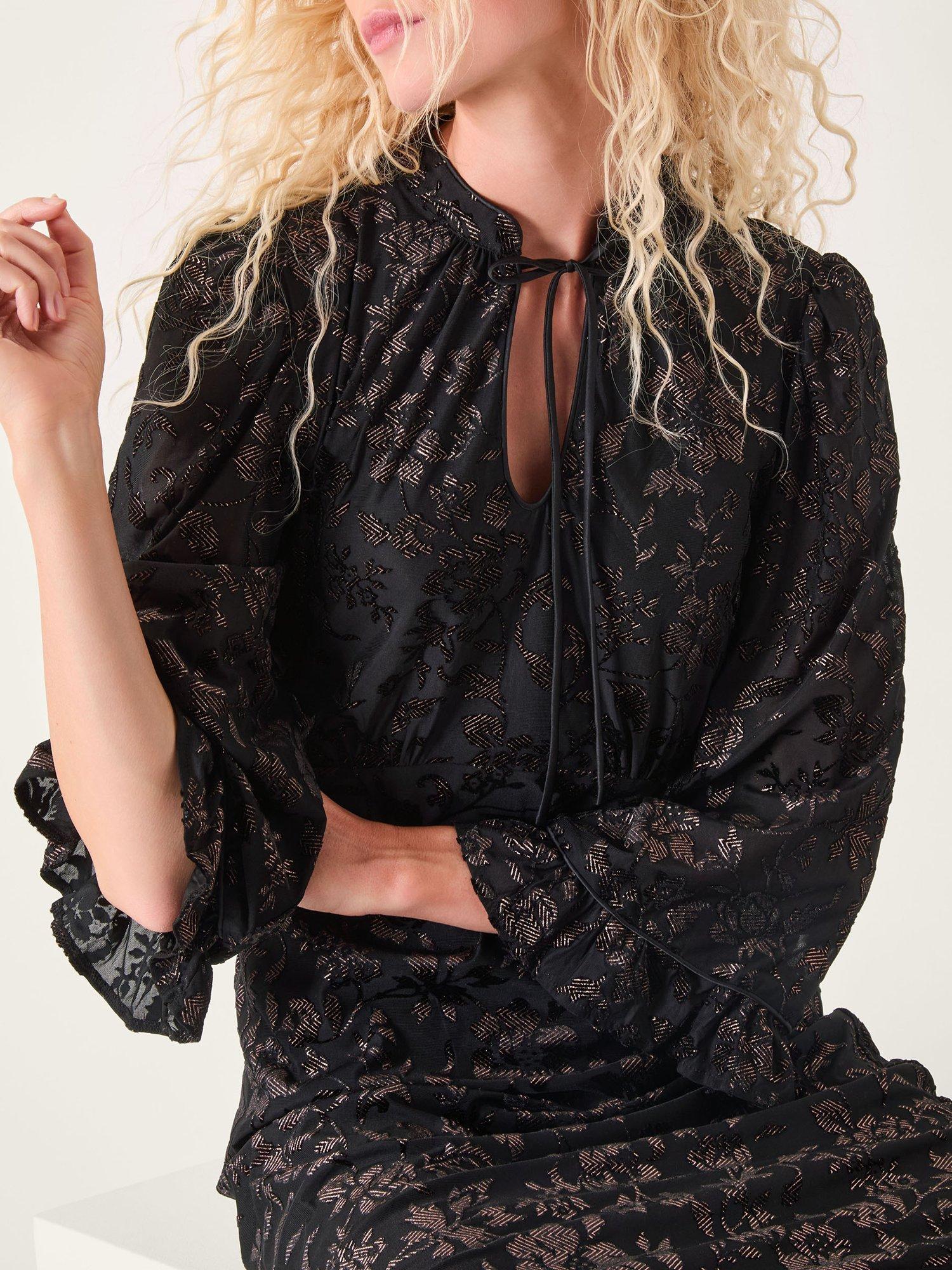 Product image 4 of 4, which shows Monsoon Deyla Sparkle Midi Dress, Black, 8