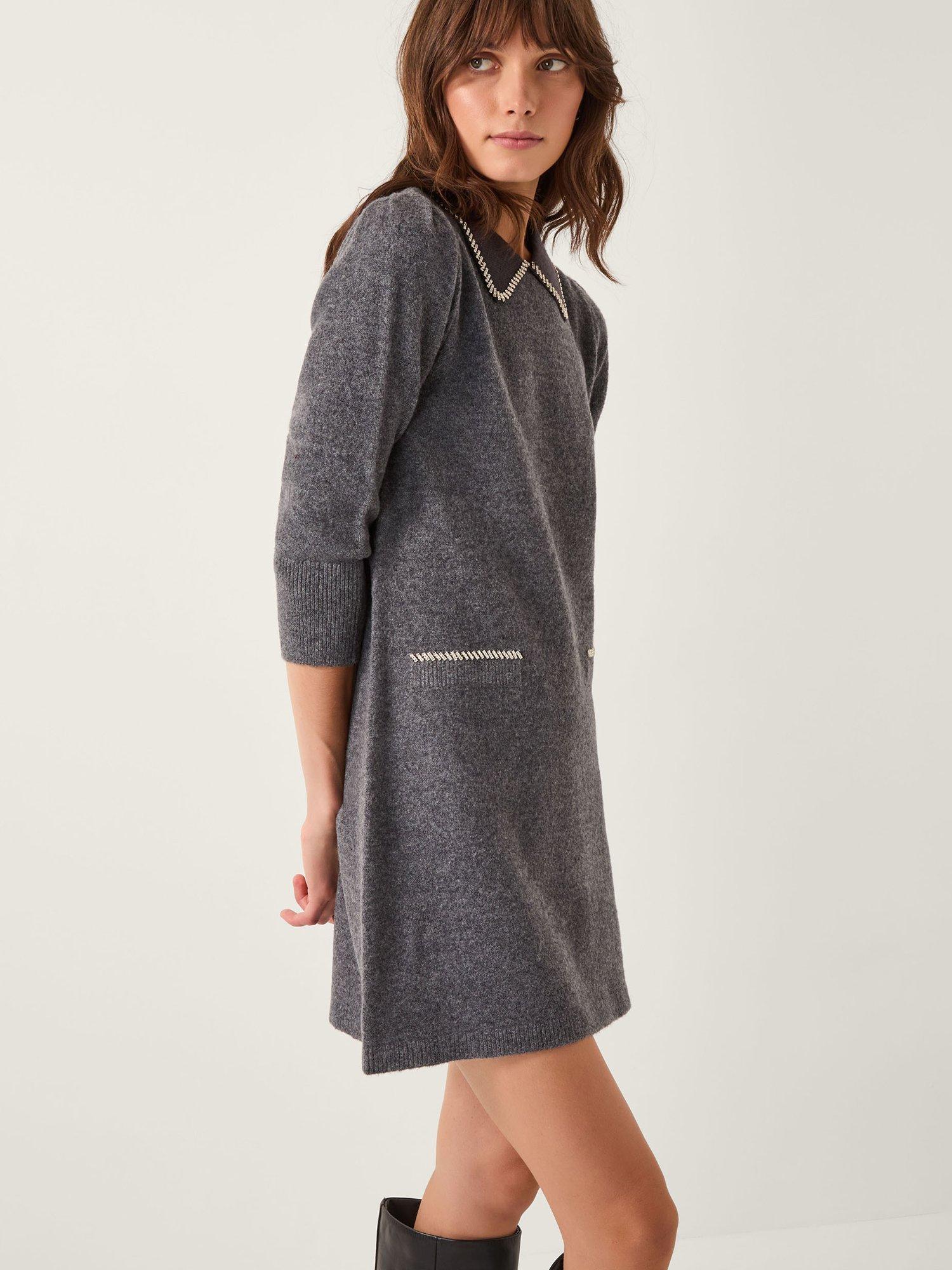 Product image 1 of 4, which shows Monsoon Ebony Knit Jumper Dress, Grey, 10