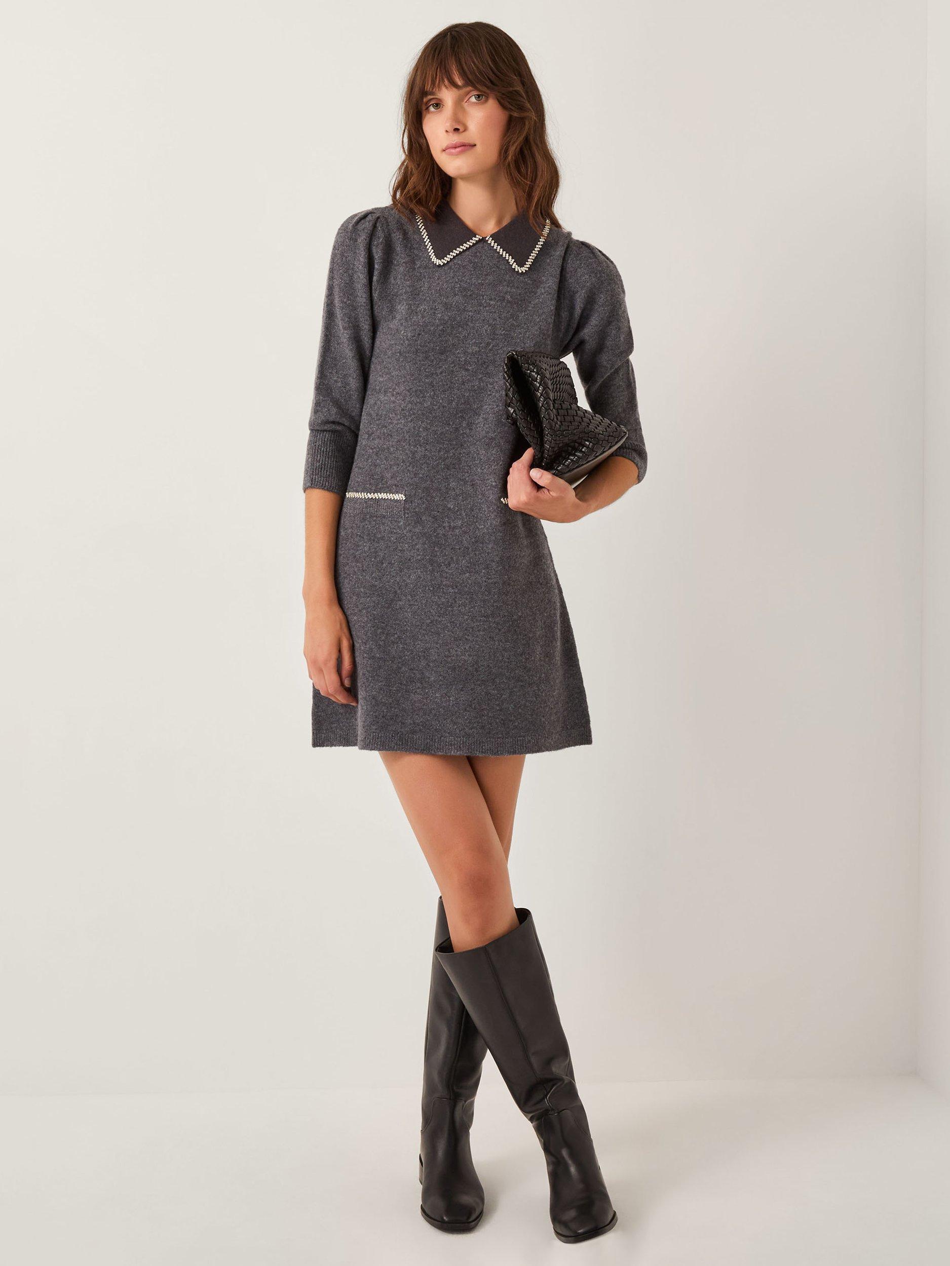 Product image 3 of 4, which shows Monsoon Ebony Knit Jumper Dress, Grey, 10