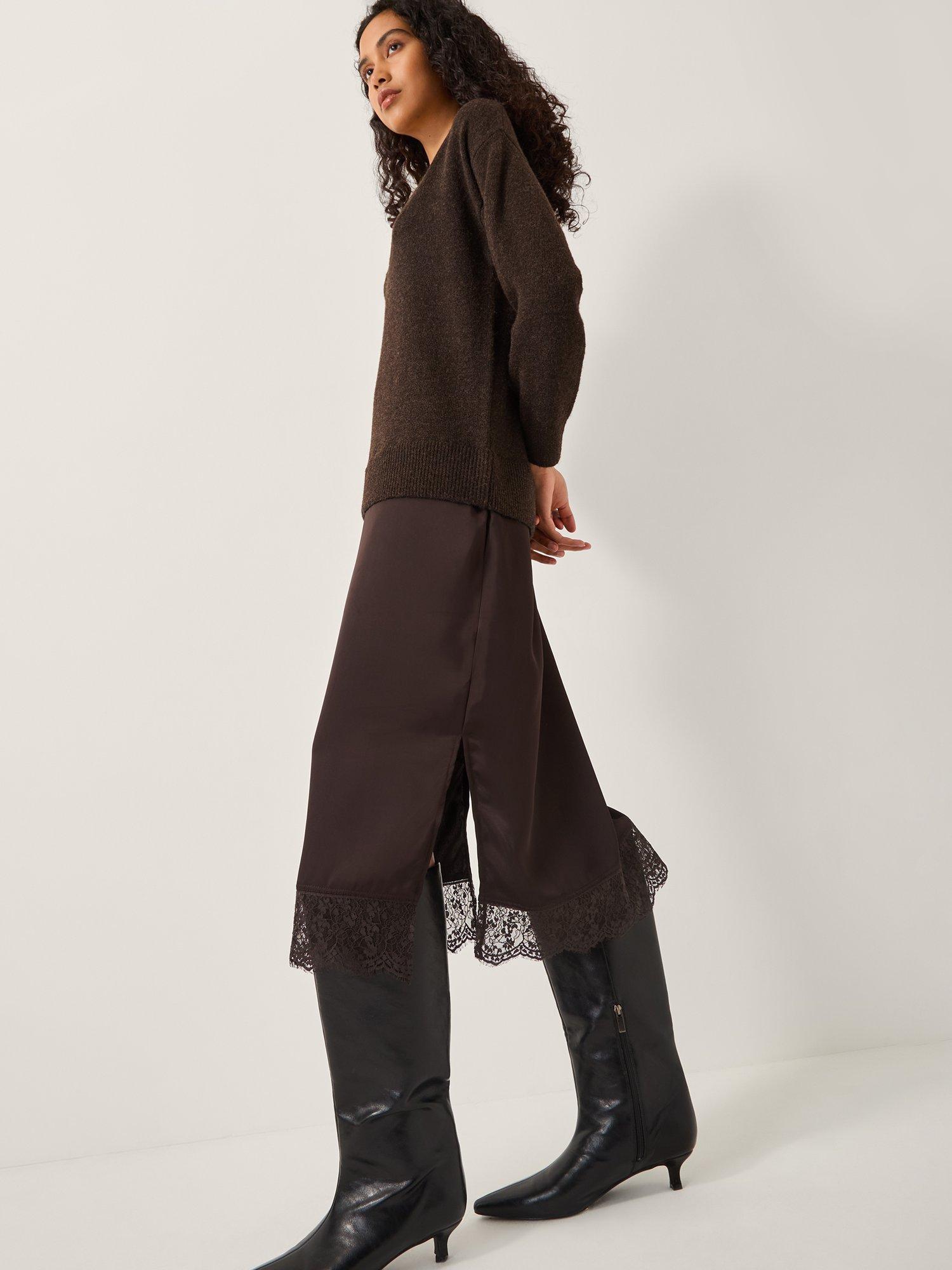 Product image 3 of 5, which shows Monsoon Fay Midi Jumper Dress, Chocolate, 12