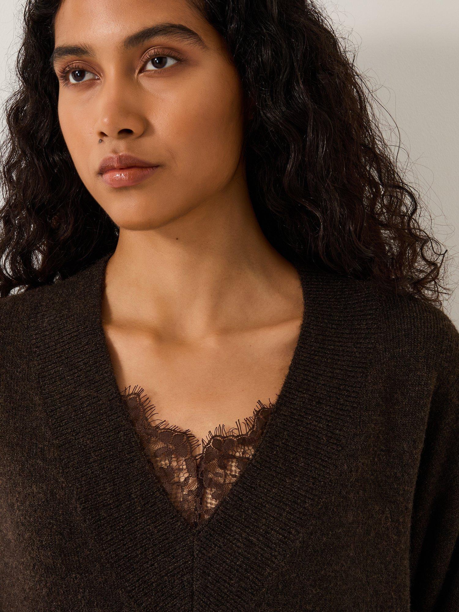 Product image 4 of 5, which shows Monsoon Fay Midi Jumper Dress, Chocolate, 12