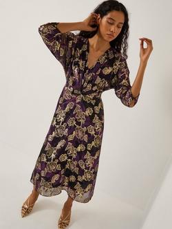 Monsoon Georgie Floral Midi Dress, Purple, Purple
