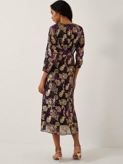Monsoon Georgie Floral Midi Dress, Purple - view 2, Purple