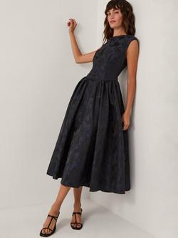 Monsoon Jayda Sleeveless Floral Jacquard Midi Dress, Navy