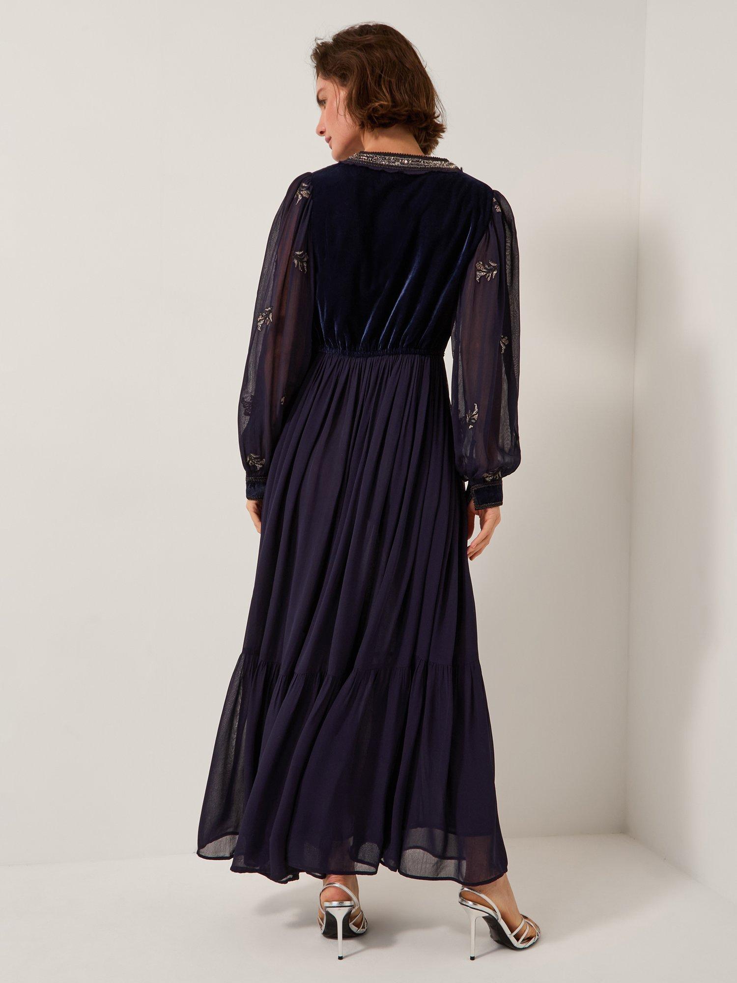 Product image 2 of 4, which shows Monsoon Joanna Embellished Maxi Dress, Navy, S