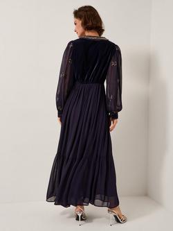 Monsoon Joanna Embellished Maxi Dress, Navy - view 2, Navy