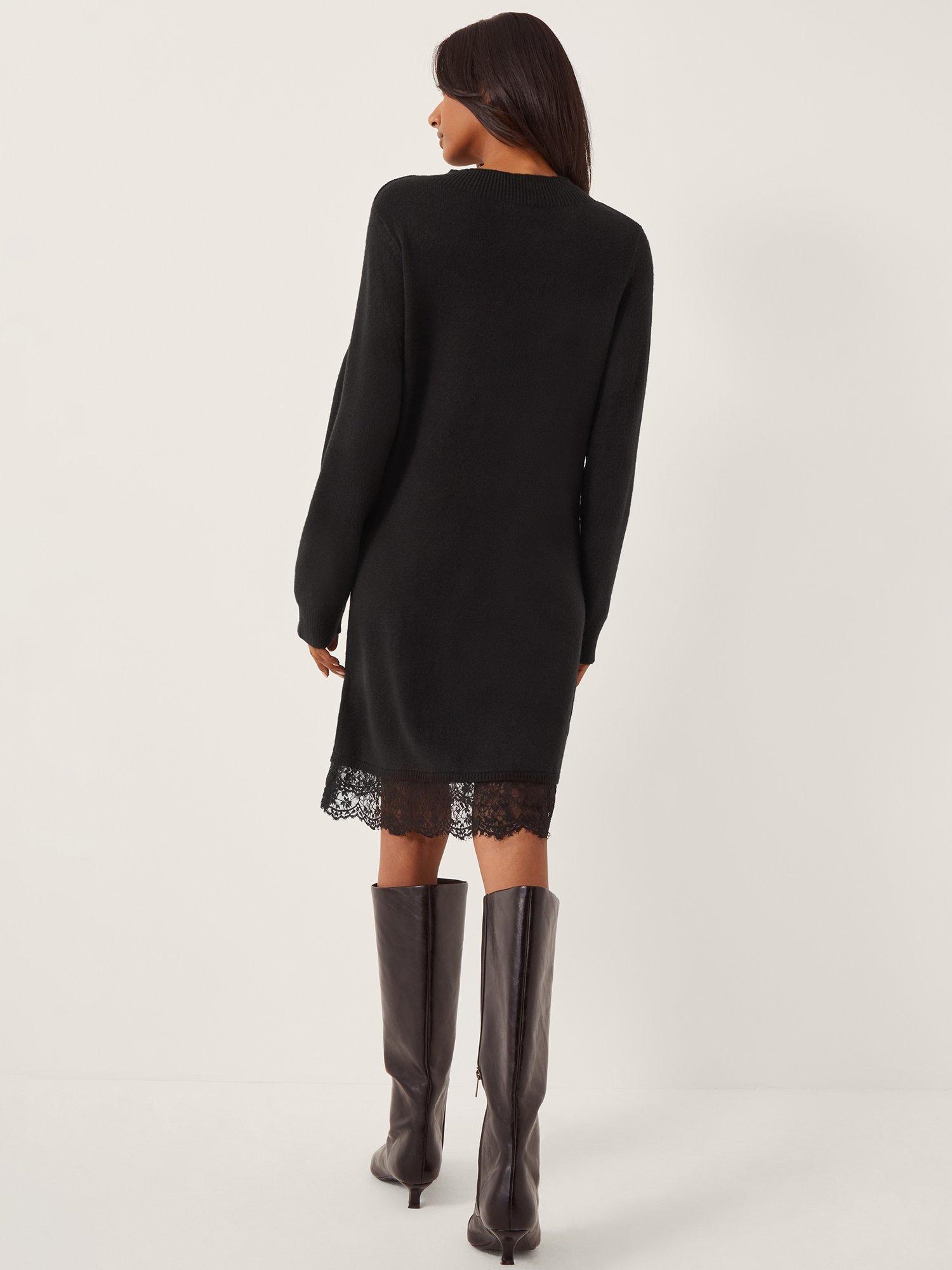 Product image 2 of 4, which shows Monsoon Lou Lace Knit Dress , Black, 14