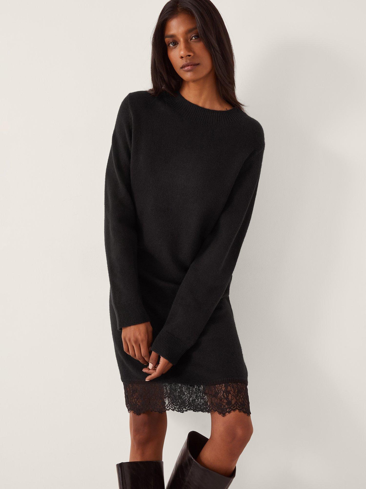 Product image 3 of 4, which shows Monsoon Lou Lace Knit Dress , Black, 14