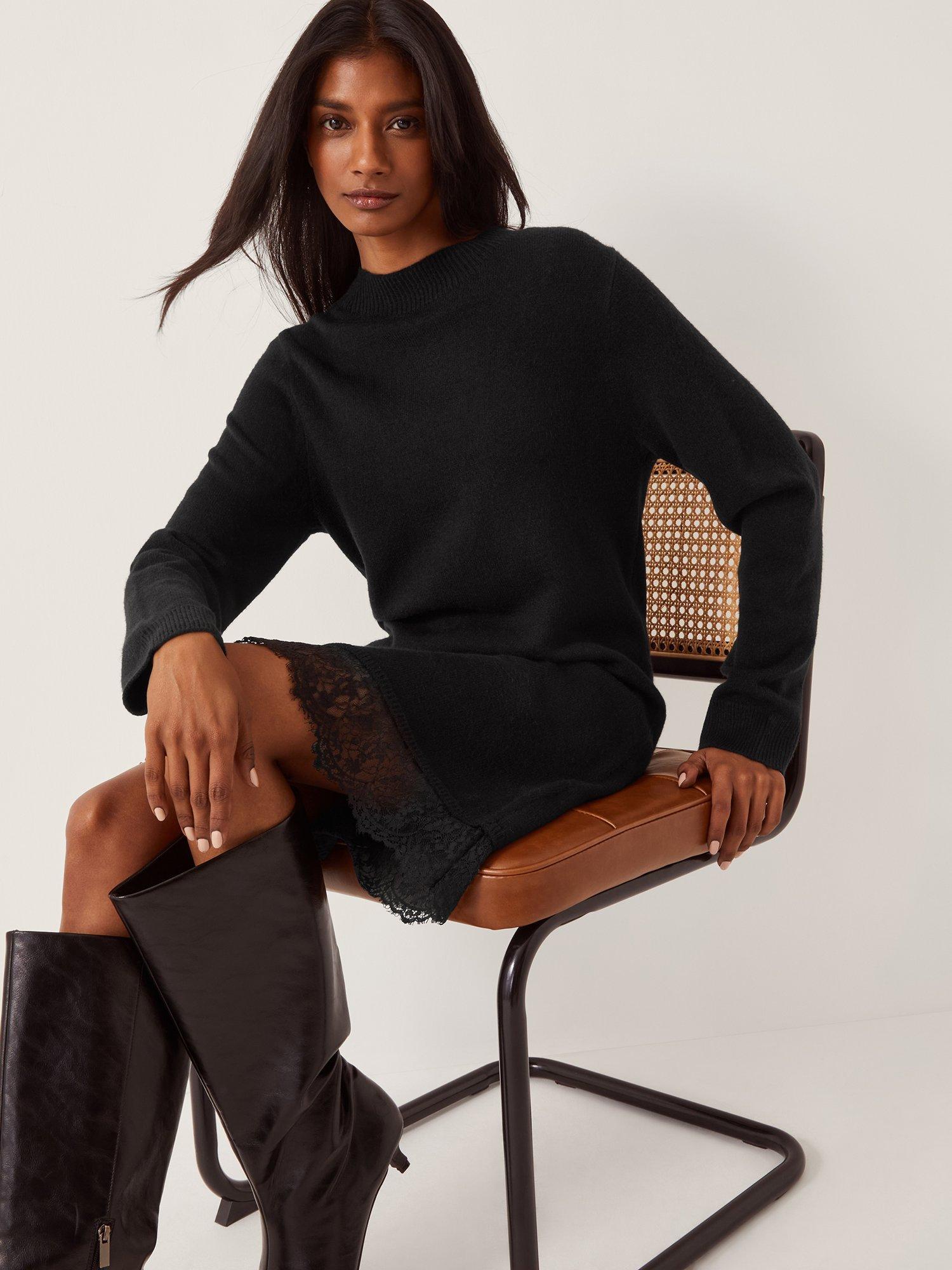 Product image 4 of 4, which shows Monsoon Lou Lace Knit Dress , Black, 14