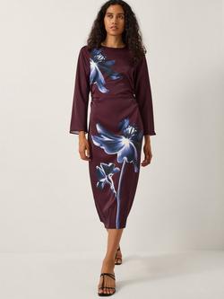 Monsoon Polly Floral Midi Dress, Burgundy, Burgundy