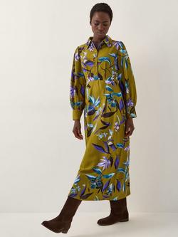 Monsoon Sonya Floral Shirt Dress, Khaki, Khaki