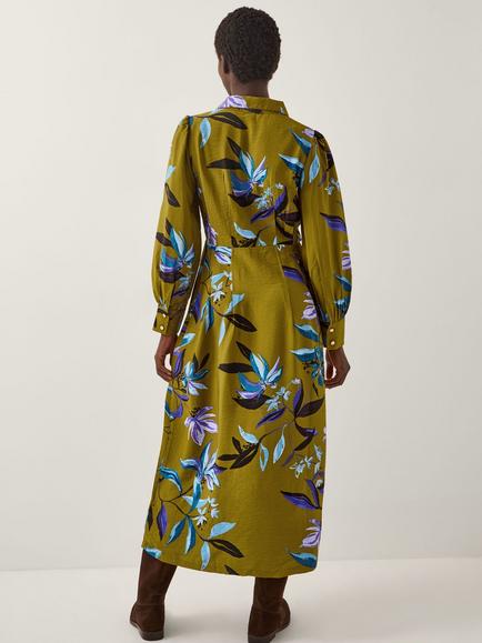 Monsoon Sonya Floral Shirt Dress, Khaki - view 2, Khaki