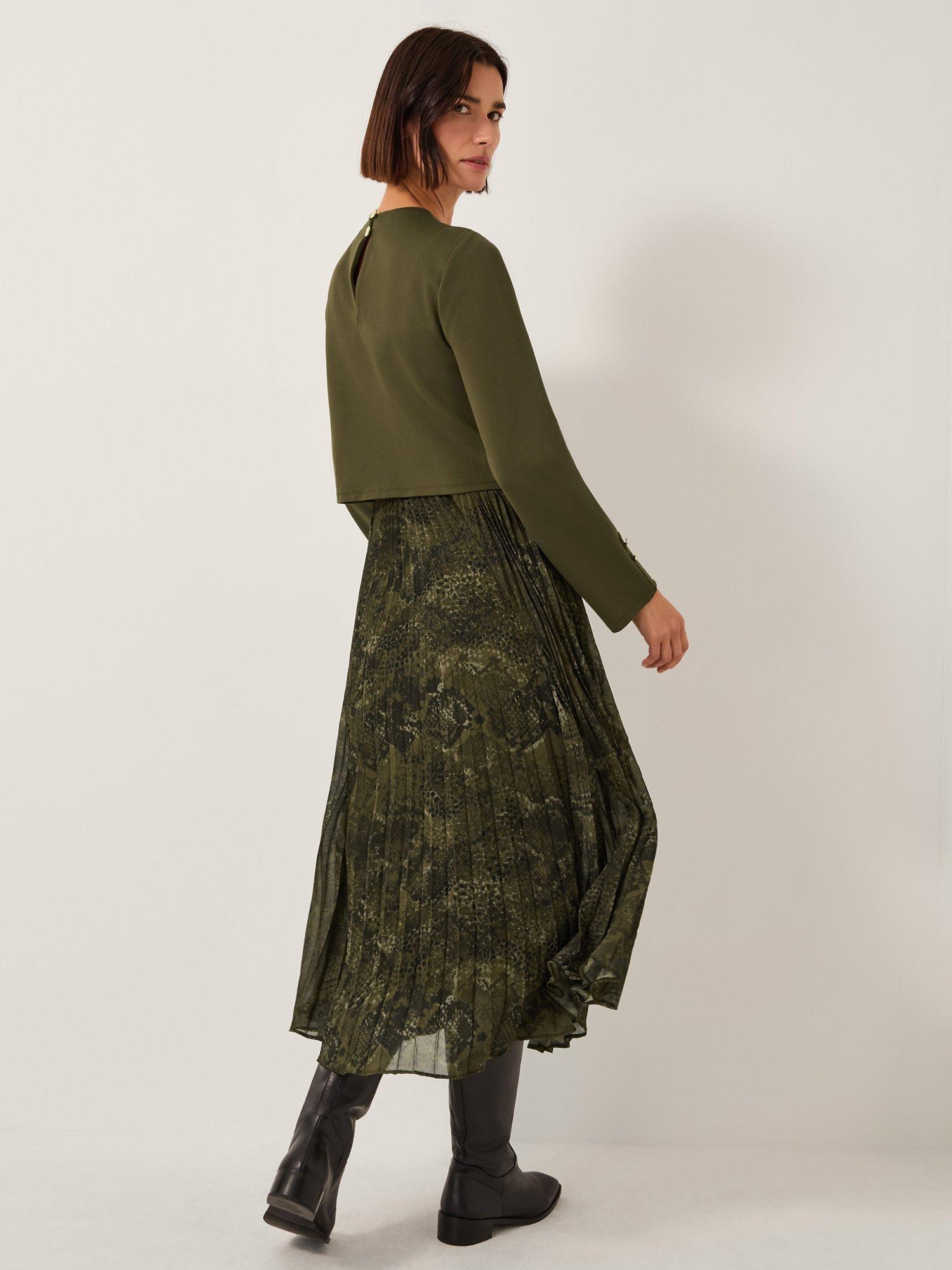 Product image 2 of 4, which shows Monsoon Synthia Snake Print Dress, Khaki, M