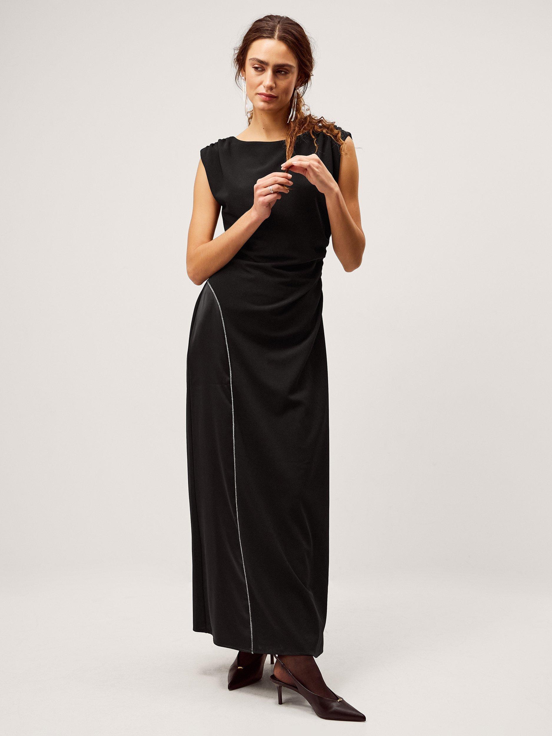 Product image 1 of 5, which shows Monsoon Tansy Trim Maxi Dress, Black, 8
